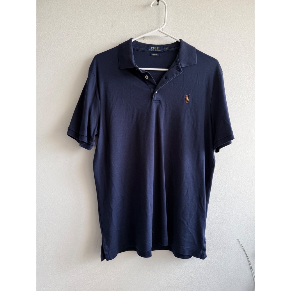 Polo Ralph Lauren Mens Classic Fit Navy Blue Cotton Short Sleeve Polo Shirt M